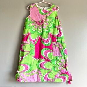 Corkys kids shift dress girls size 6 pink green floral sleeveless preppy retro